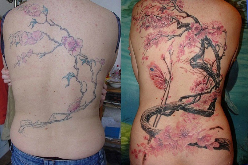 Фотография татуировки под названием «Сакура. Перекрытие»
