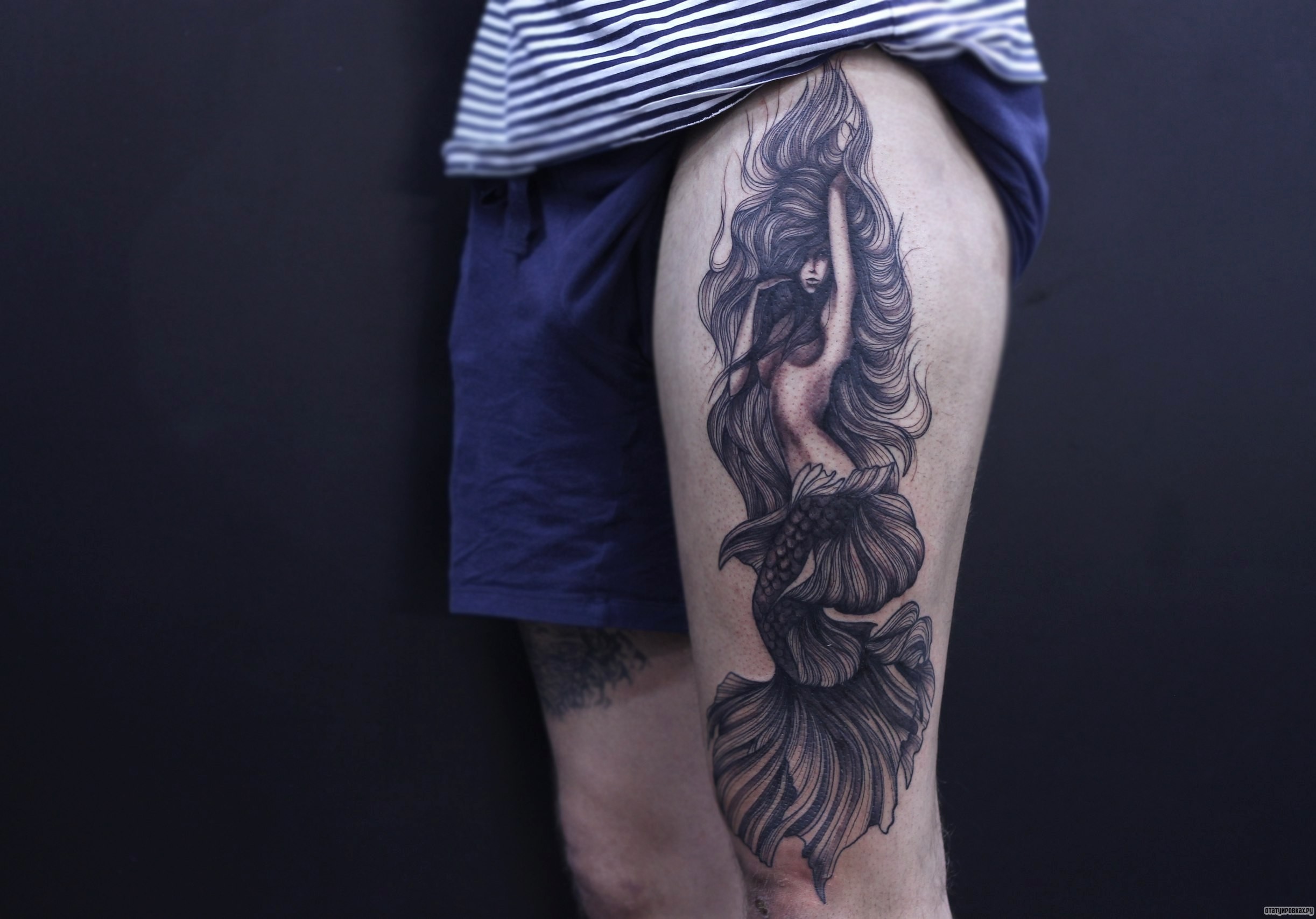 Фотография татуировки под названием «Пышноволосая русалка»