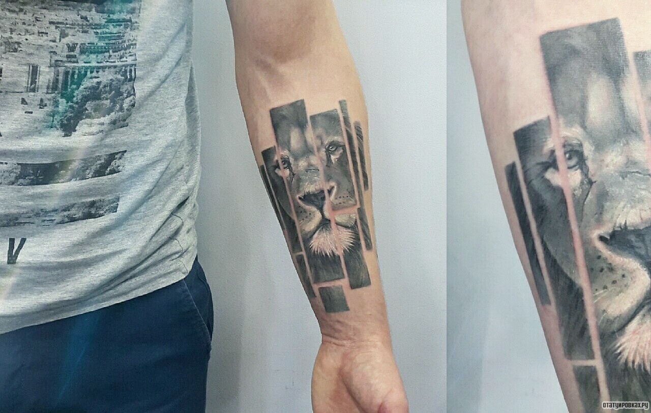 Фотография татуировки под названием «Лев в квадратах»