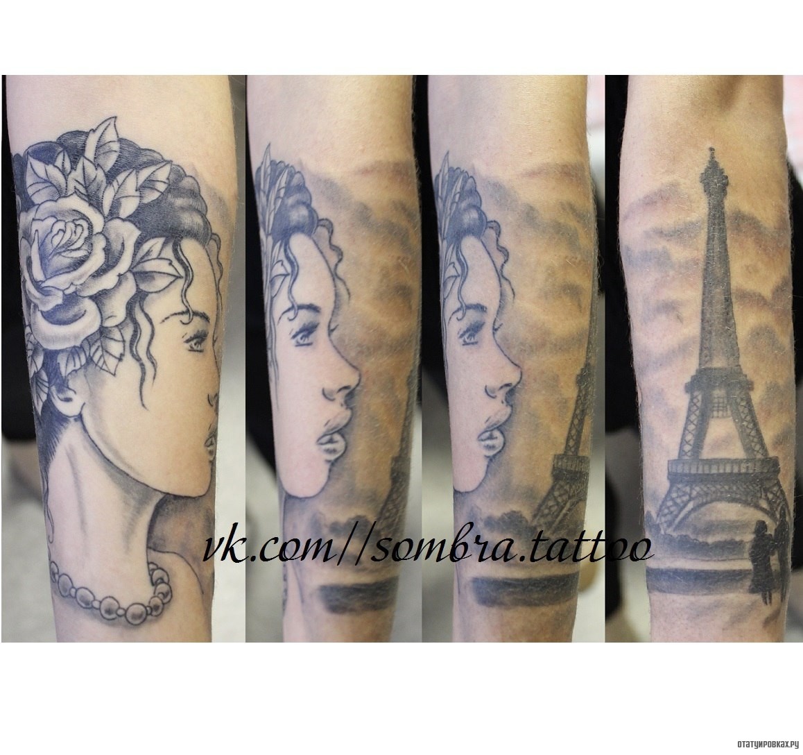 Фотография татуировки под названием «Девушка и эйфелева башня»
