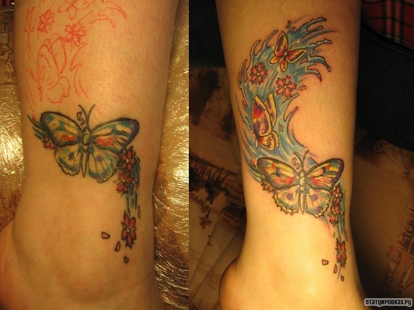 Фотография татуировки под названием «Бабочка и цветы»