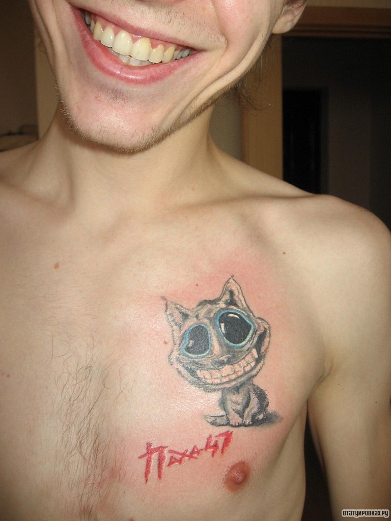 Фотография татуировки под названием «Чеширский котенок»