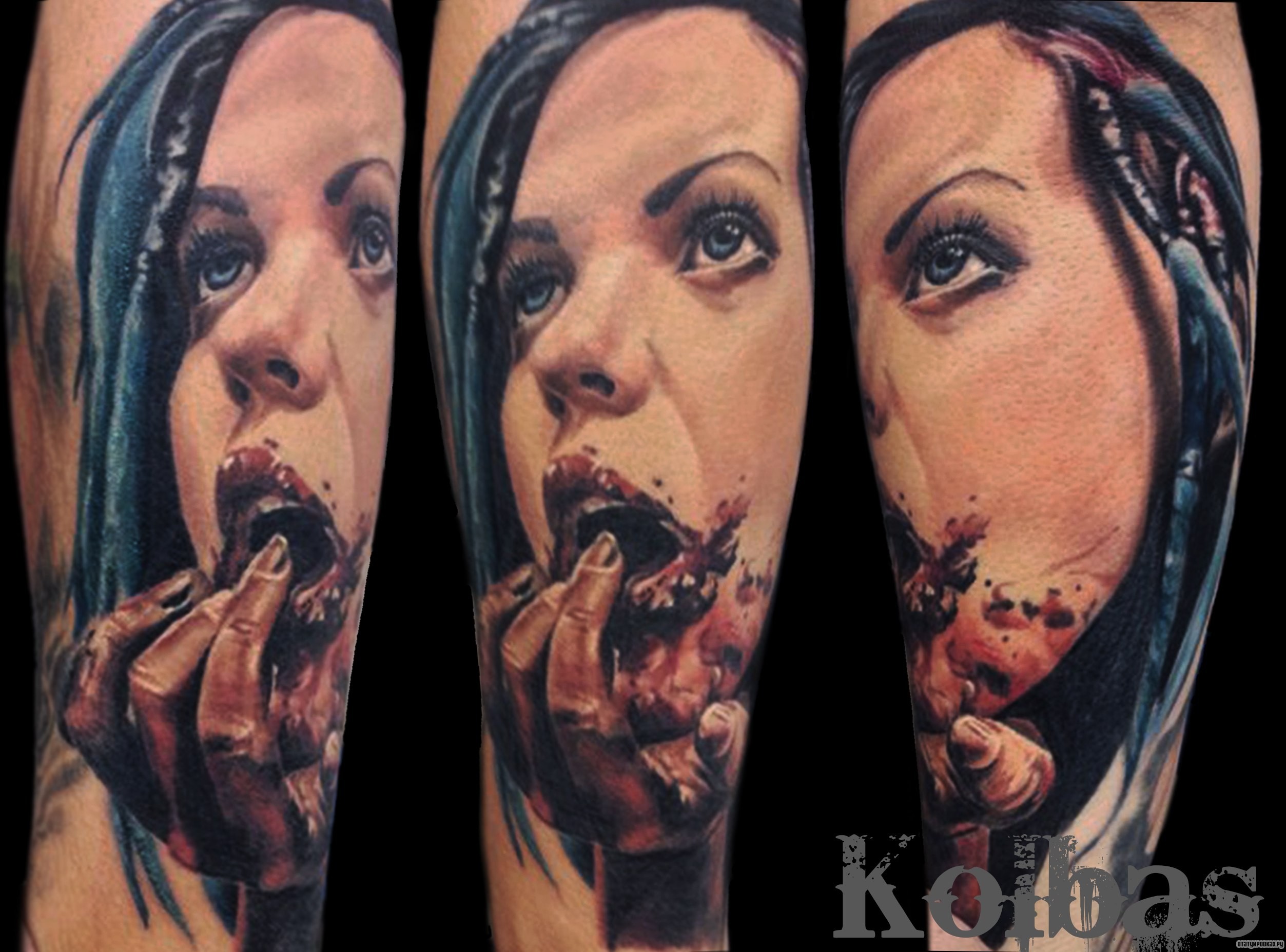Фотография татуировки под названием «Девушка с кровавым ртом»