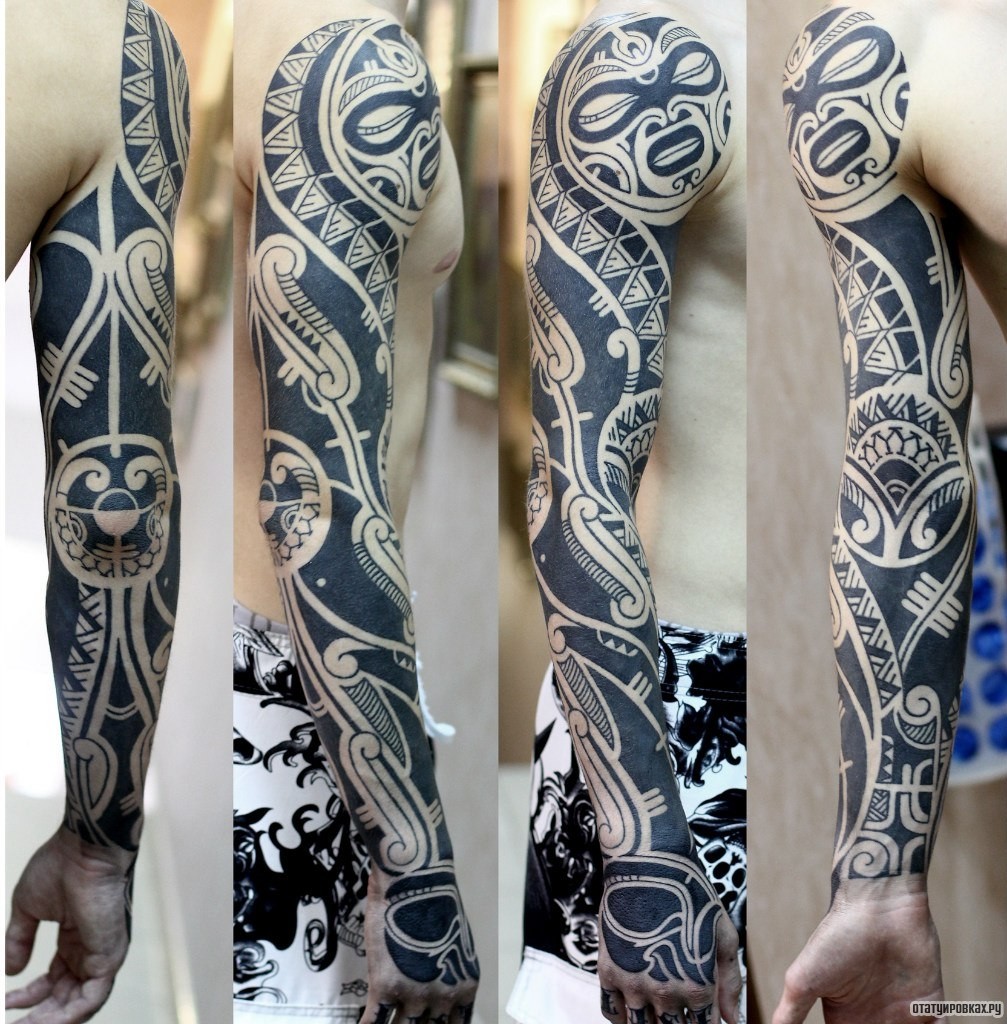 Фотография татуировки под названием «Рукав узор блекворк майя»