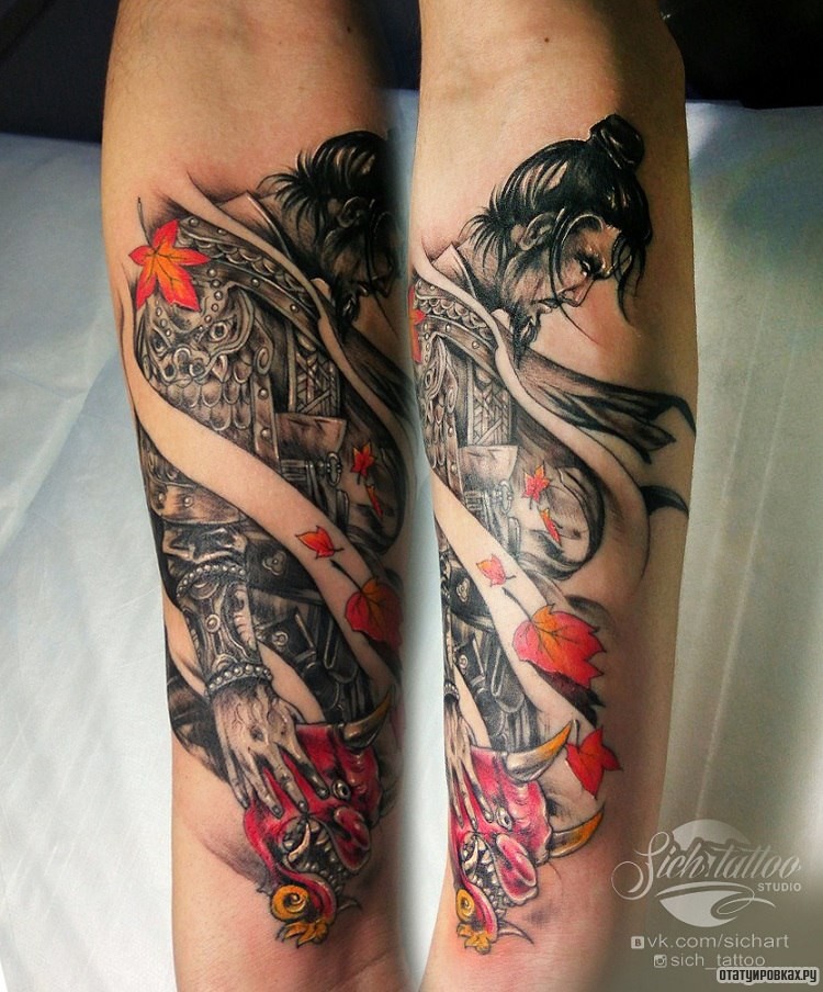 Фотография татуировки под названием «Самурай и демон»
