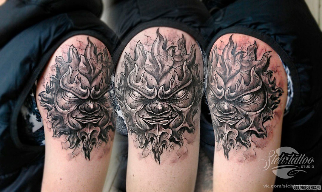 Фотография татуировки под названием «Лицо пламени»