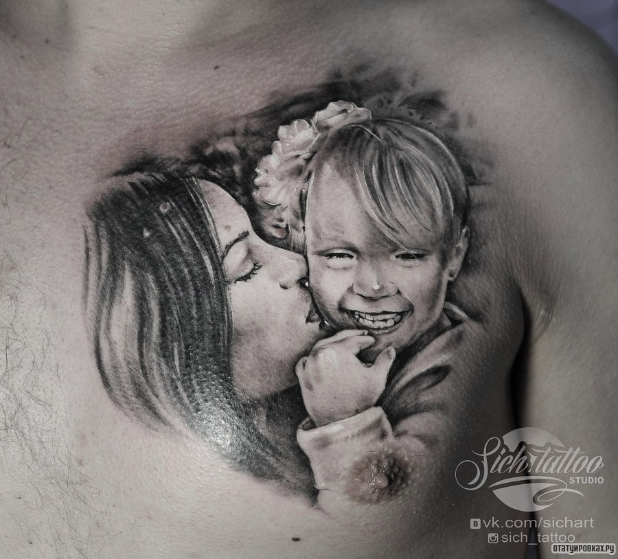 Фотография татуировки под названием «Девушка с ребенком»