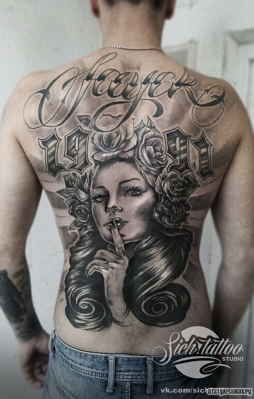Фотография татуировки под названием «Девушка с пальцем у рта»