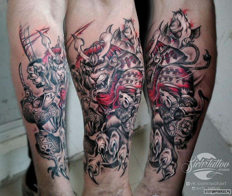 Фотография татуировки под названием «Лев с мечом в сражении»