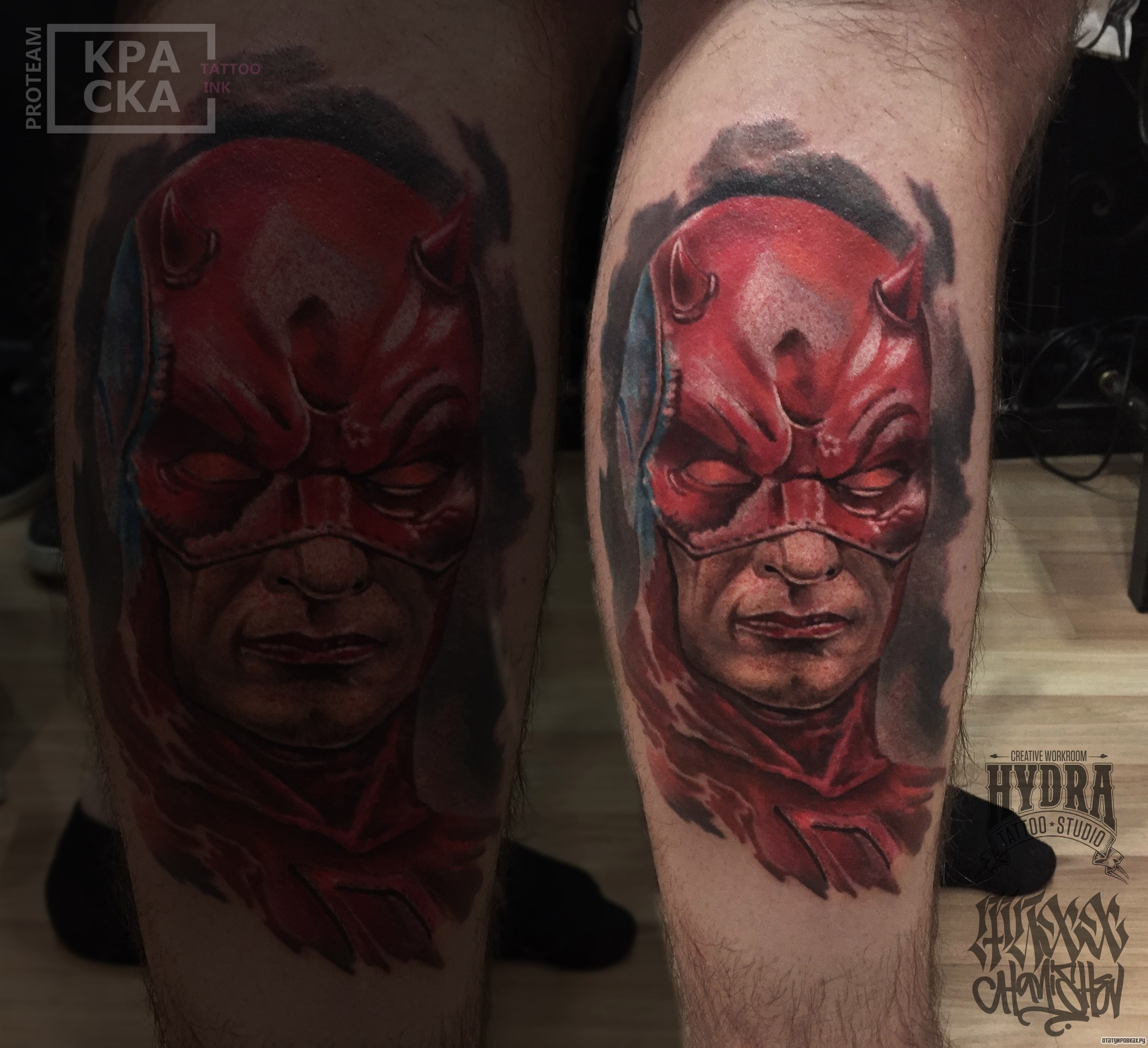 Фотография татуировки под названием «Человек в маске дьявола»