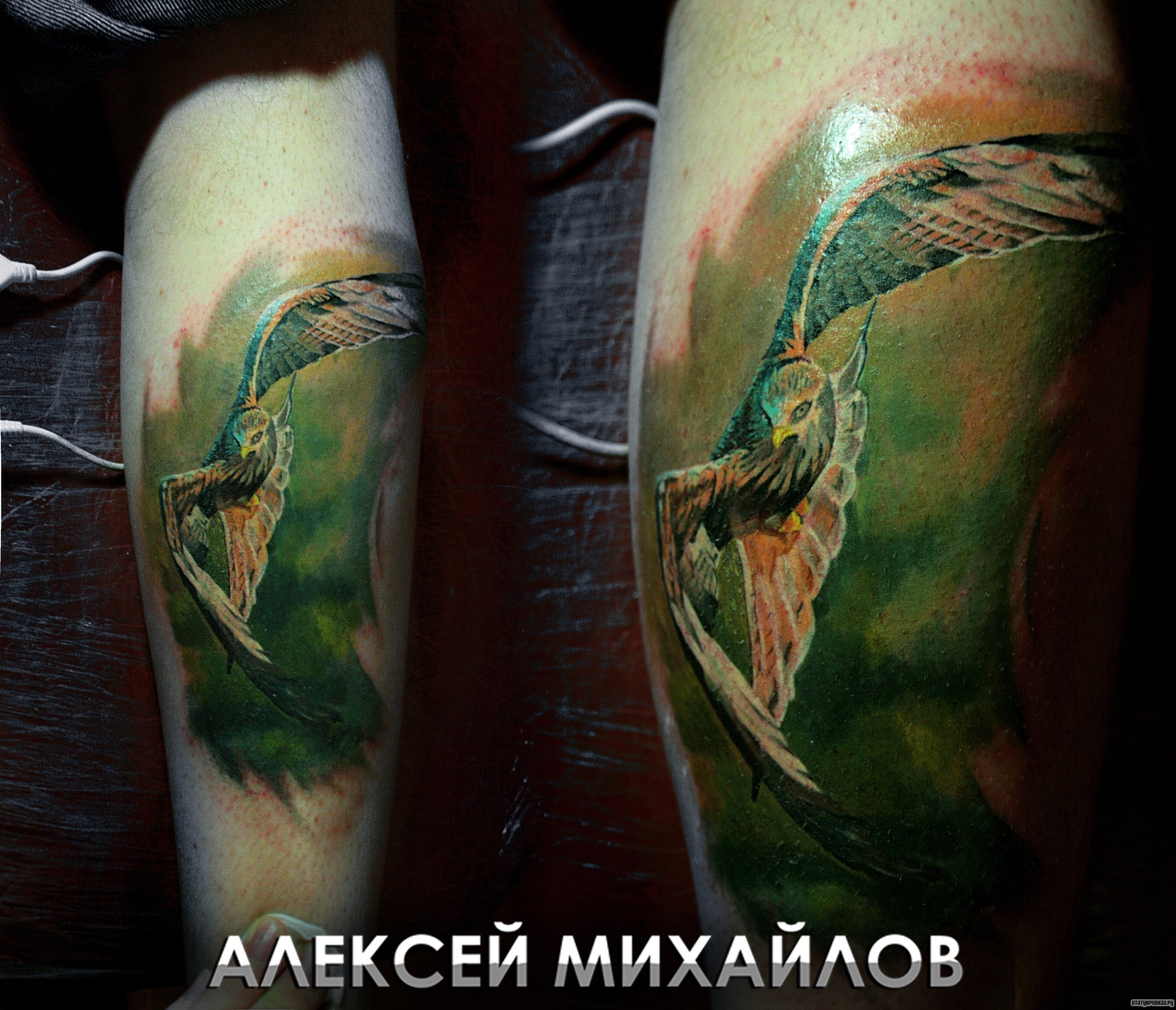 Фотография татуировки под названием «Птица в полете реализм»