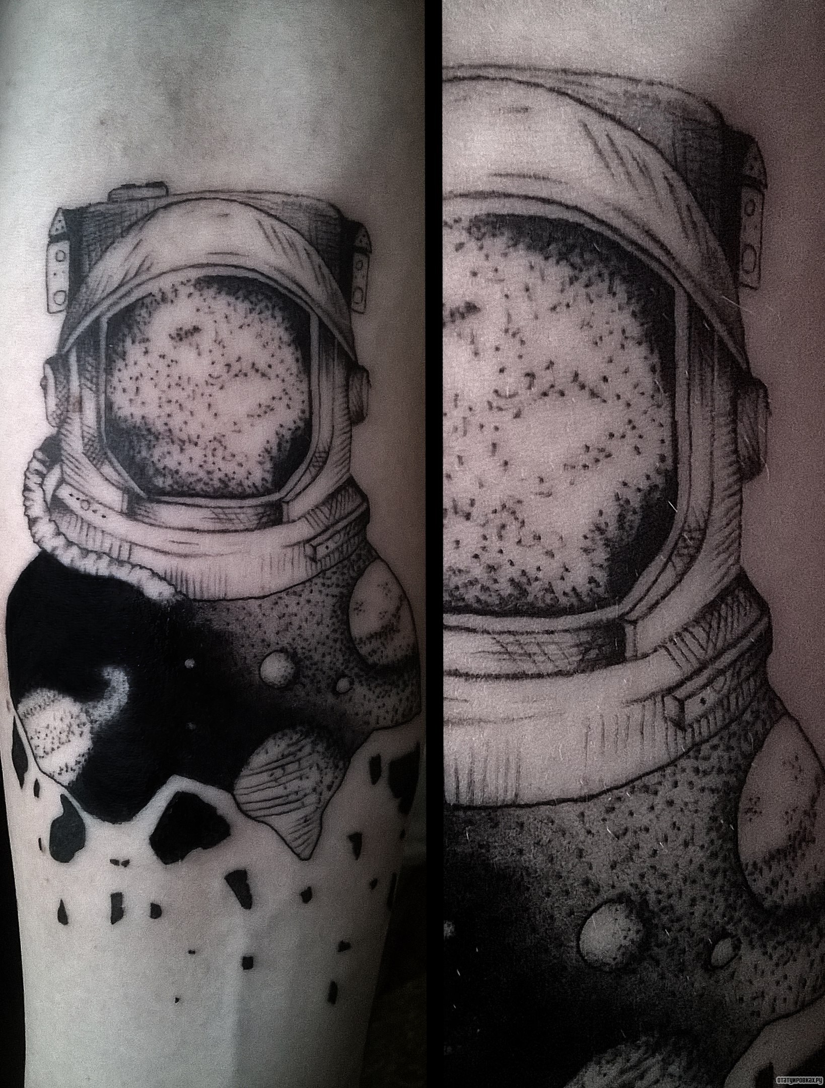 Фотография татуировки под названием «Космонавт дотворк»