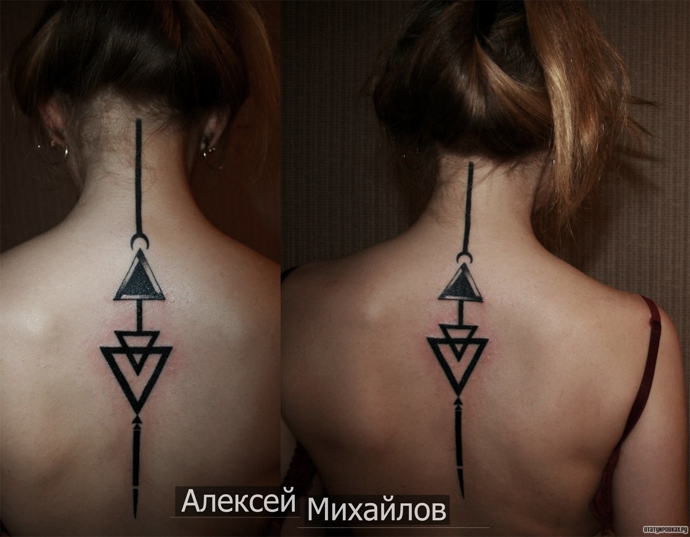 Фотография татуировки под названием «Линия и треугольники»