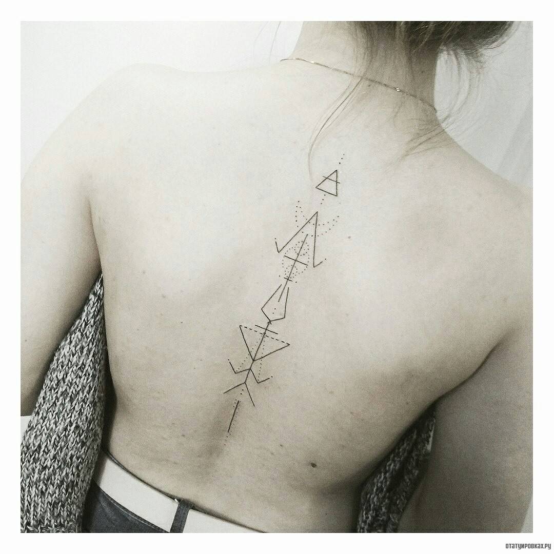 Фотография татуировки под названием «Символы, руны, лайнворк»