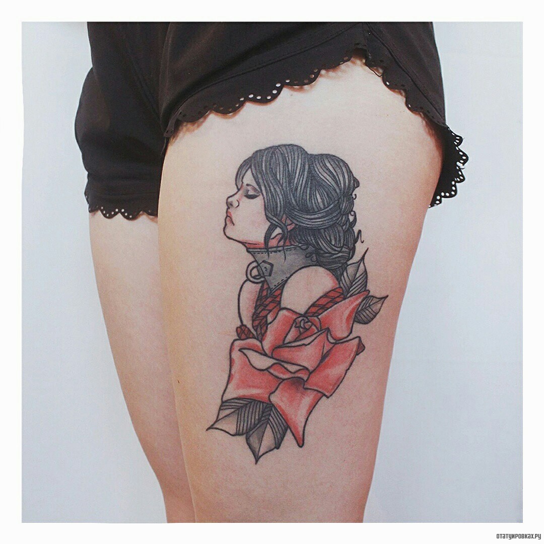 Фотография татуировки под названием «Девушка и роза»
