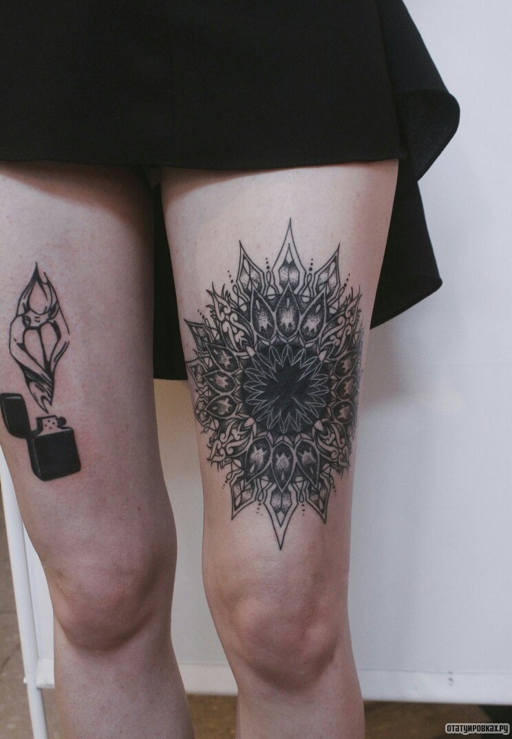 Фотография татуировки под названием «Мандала и зажигалка»