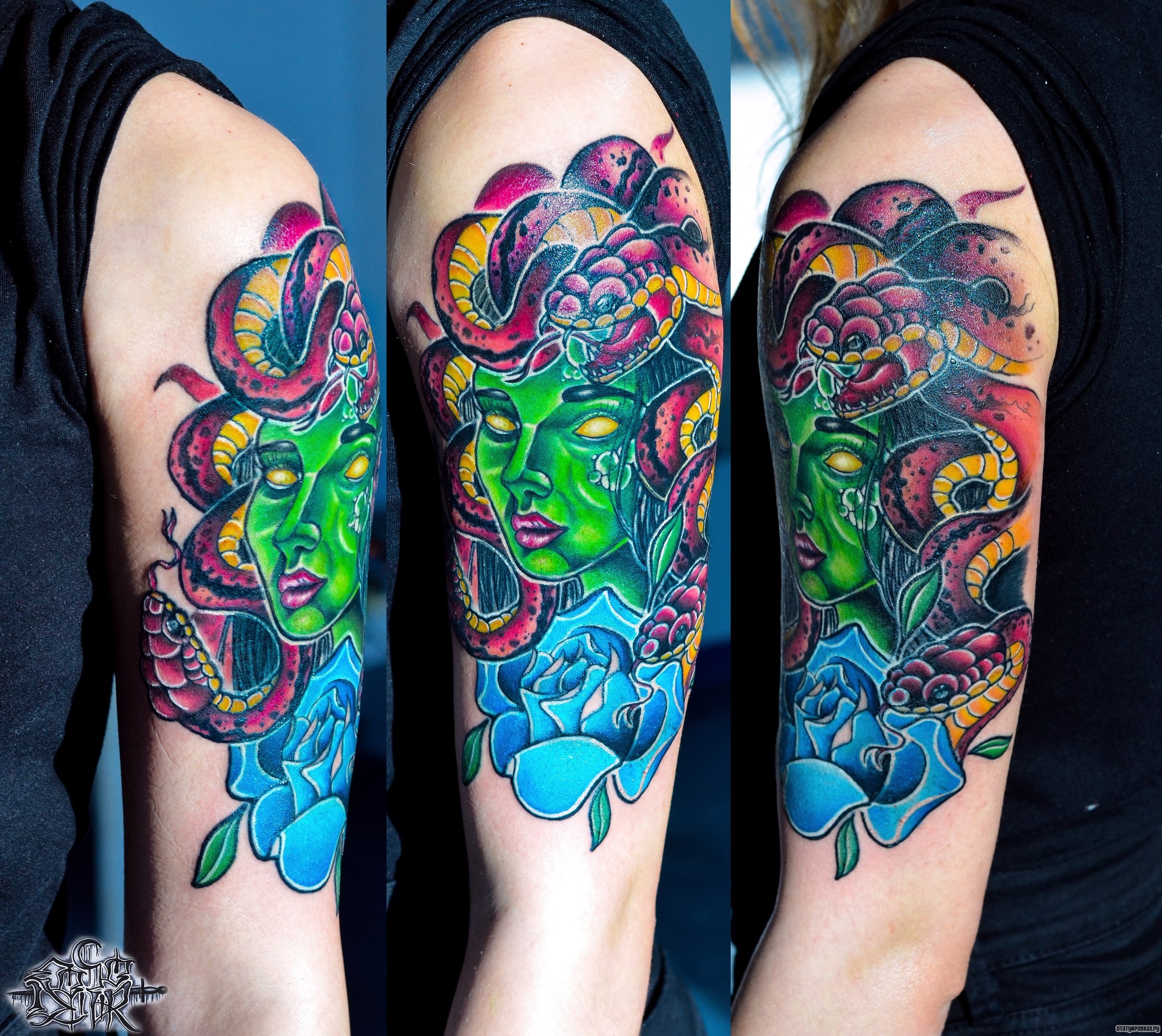 Фотография татуировки под названием «Медуза горгона со змеями на голове»