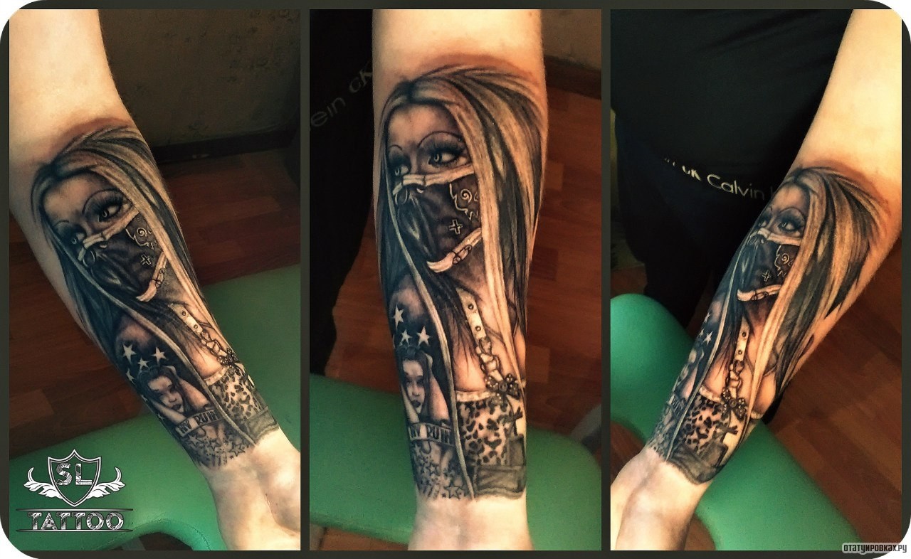 Фотография татуировки под названием «Девушка в маске»