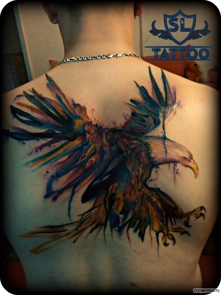 Фотография татуировки под названием «Орел в полете акварель»
