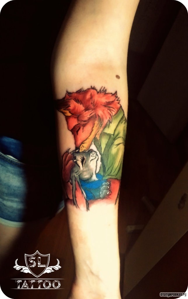 Фотография татуировки под названием «Лиса целует зайца»