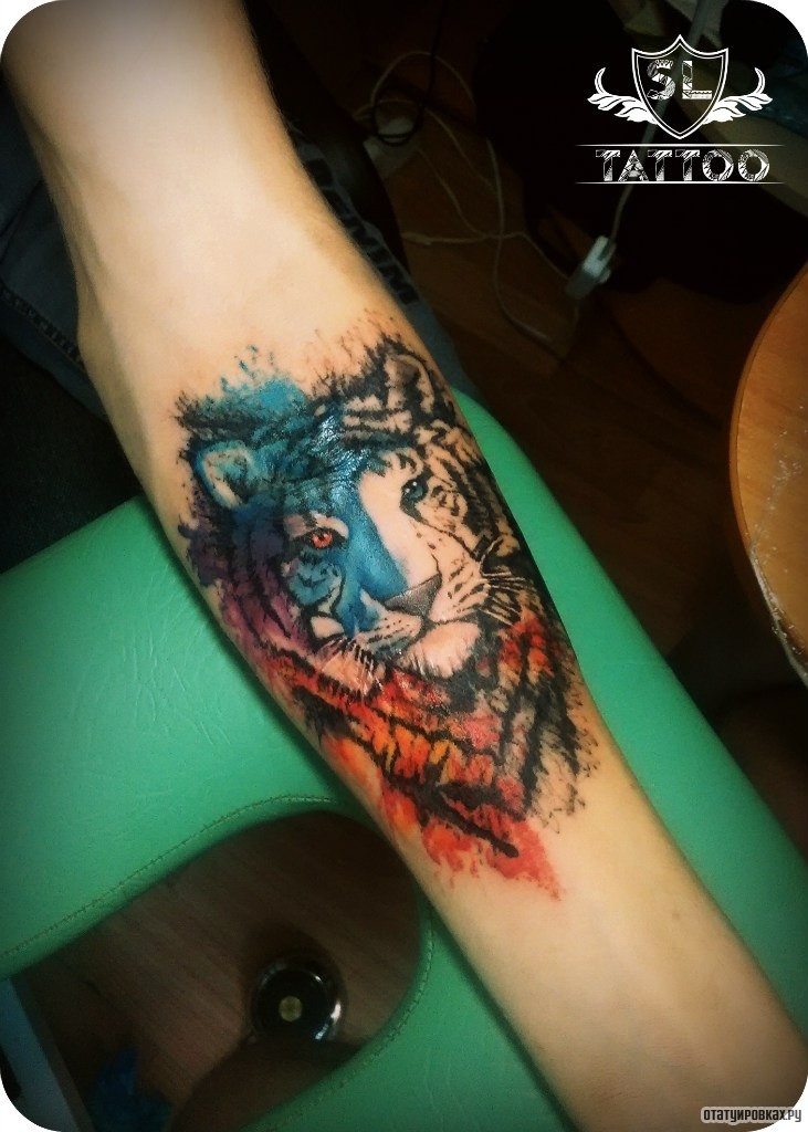 Фотография татуировки под названием «Тигр в красках»
