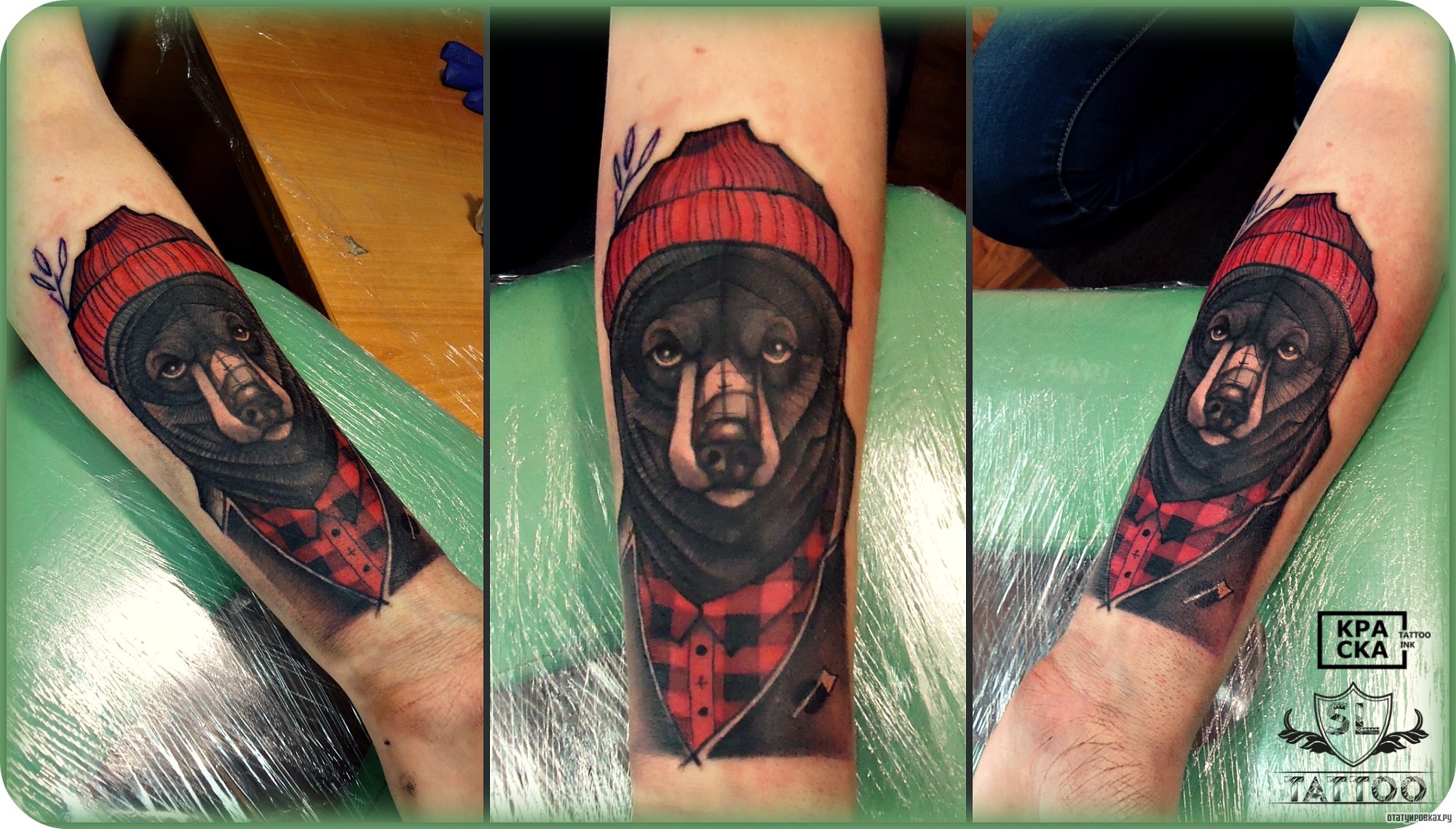 Фотография татуировки под названием «Собака в шапке»