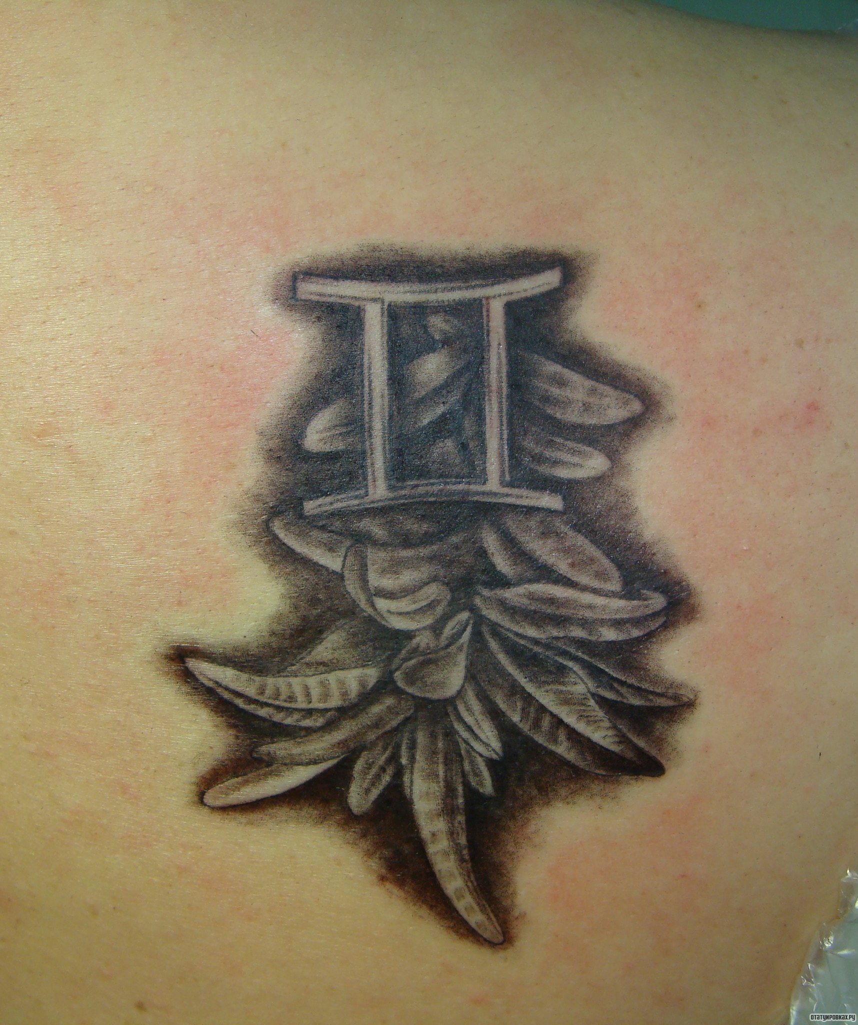 Фотография татуировки под названием «Римская цифра 2 в листьях»