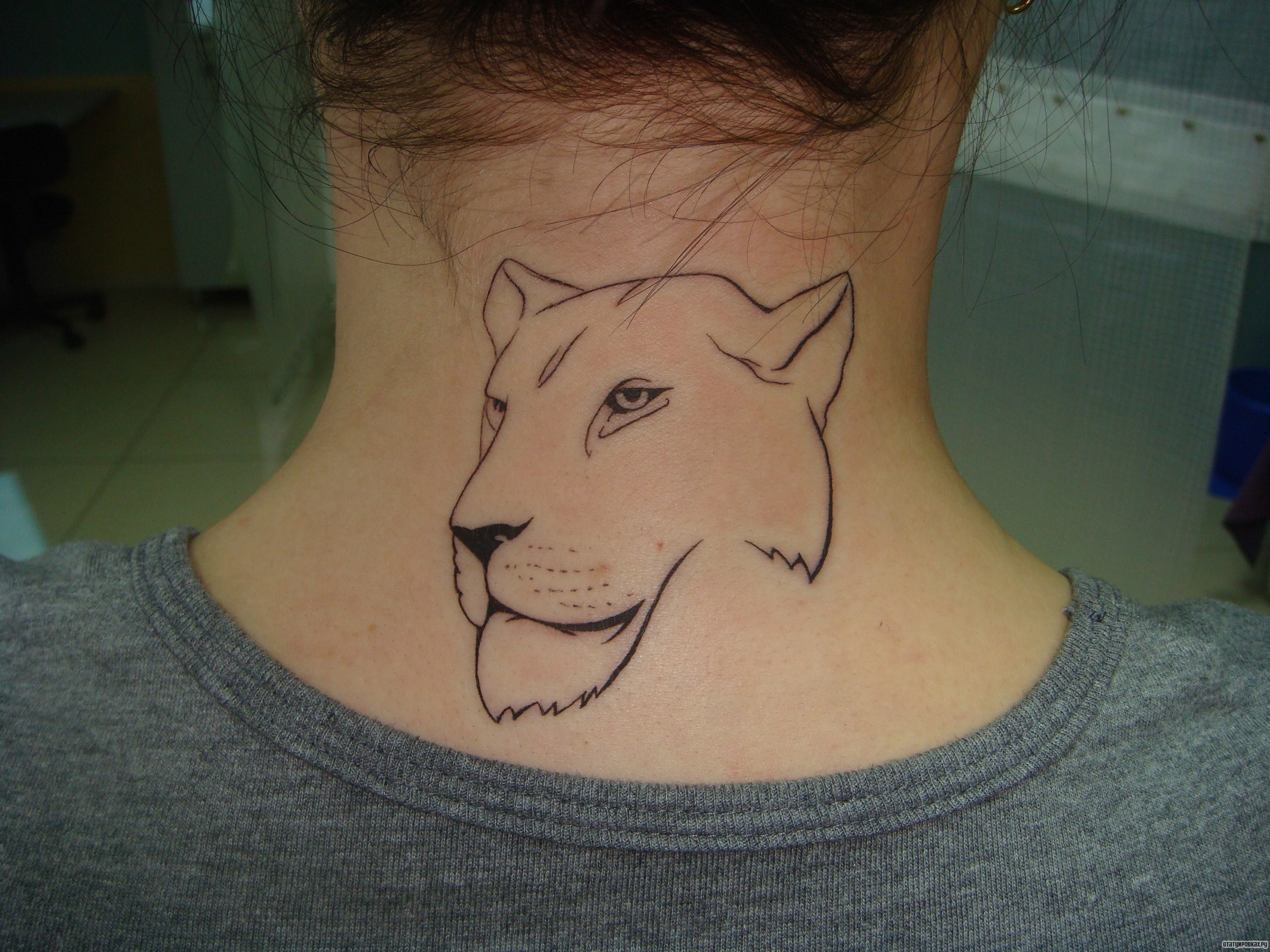 Фотография татуировки под названием «Очертания морды львицы»