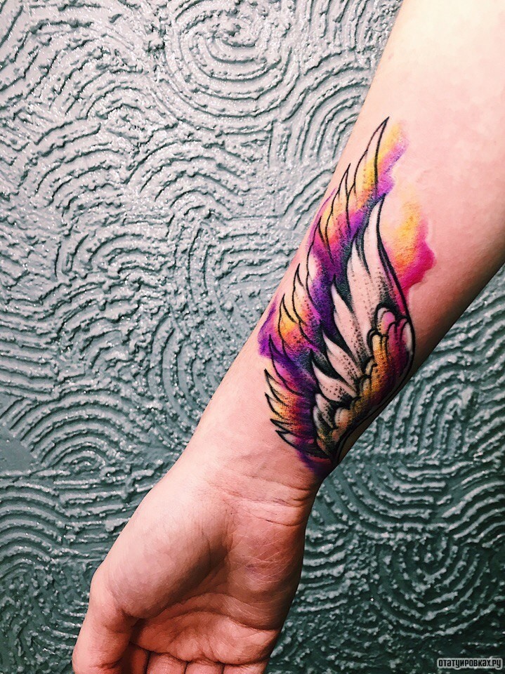Фотография татуировки под названием «Крыло в красках»