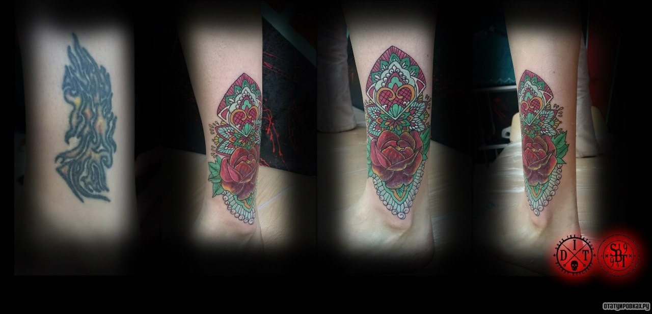 Фотография татуировки под названием «Узоры с розой»