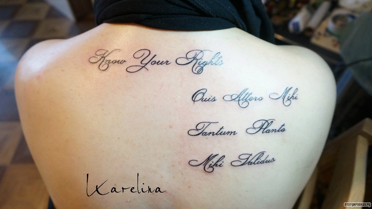 Фотография татуировки под названием «Надписи на спине»