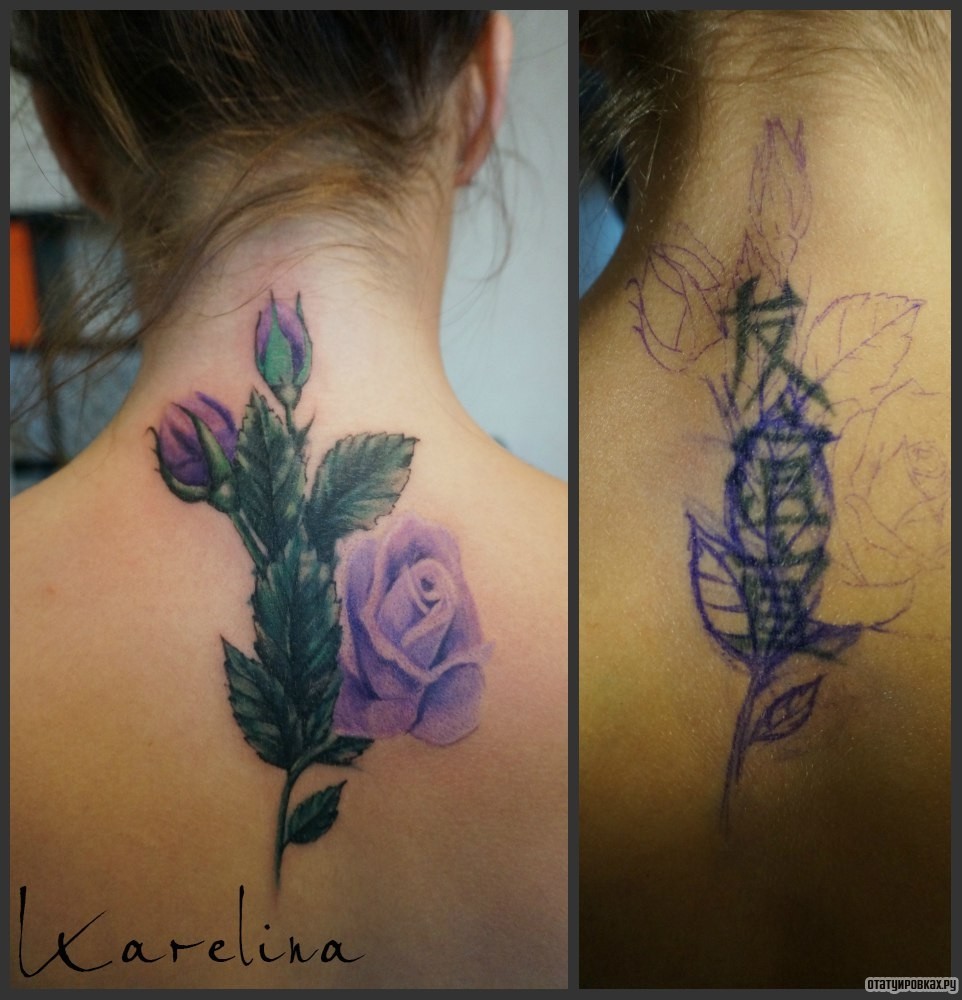 Фотография татуировки под названием «Сиреневые розы с крыльями»