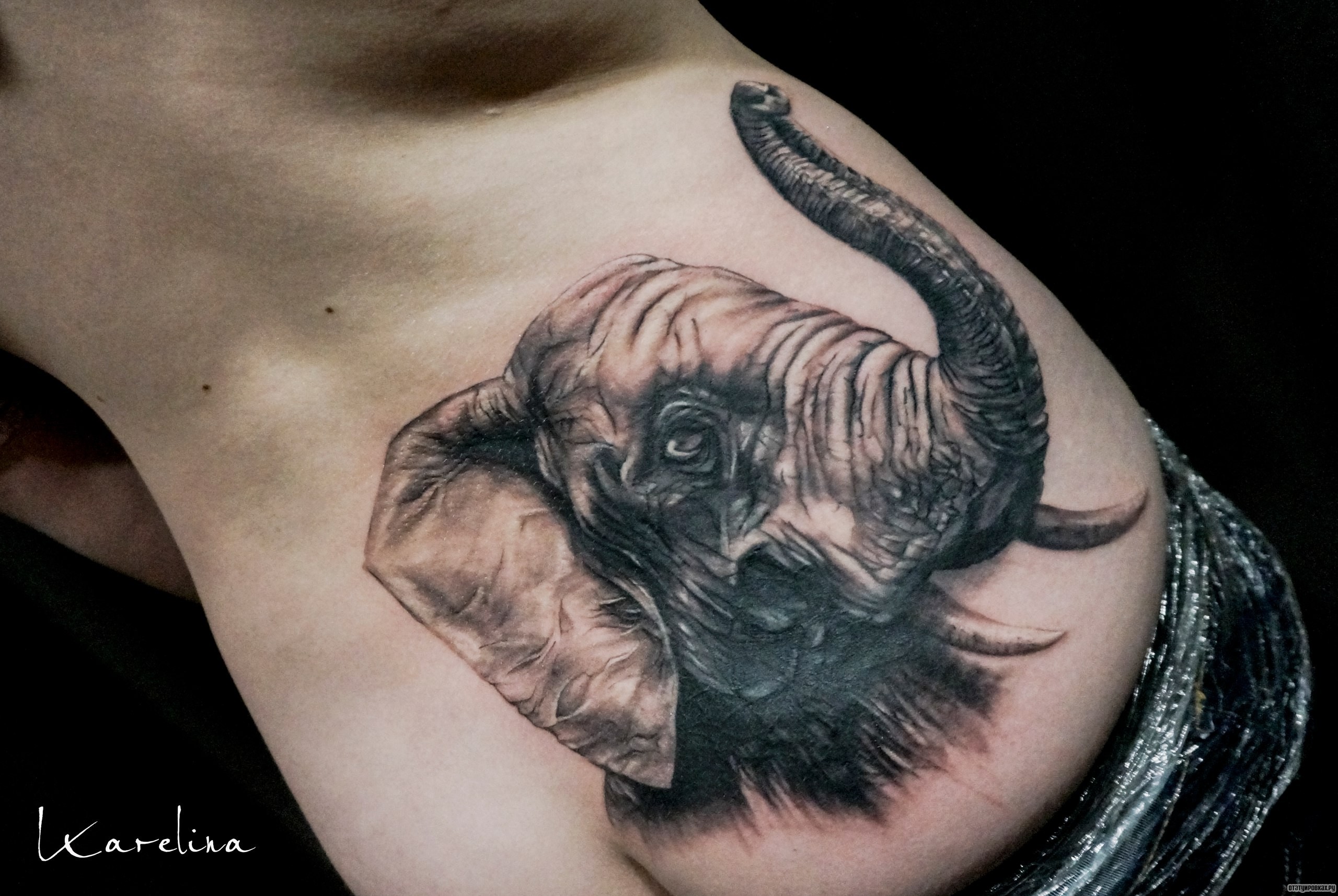 Фотография татуировки под названием «Слон с большим хоботом»