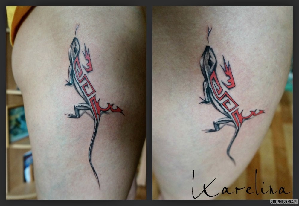 Фотография татуировки под названием «Ящерица черно красная»