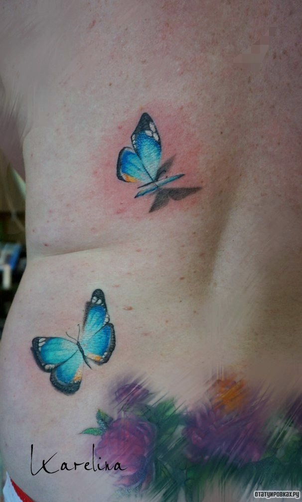 Фотография татуировки под названием «Две синих бабочки»