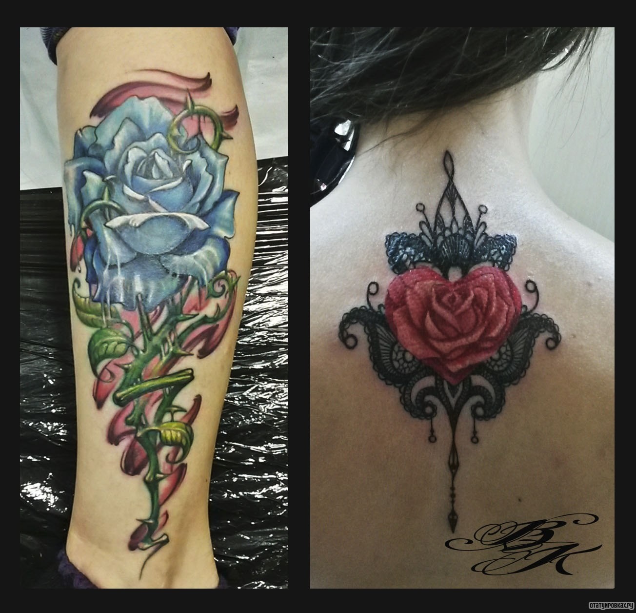 Фотография татуировки под названием «Сердце роза и узоры кружева»