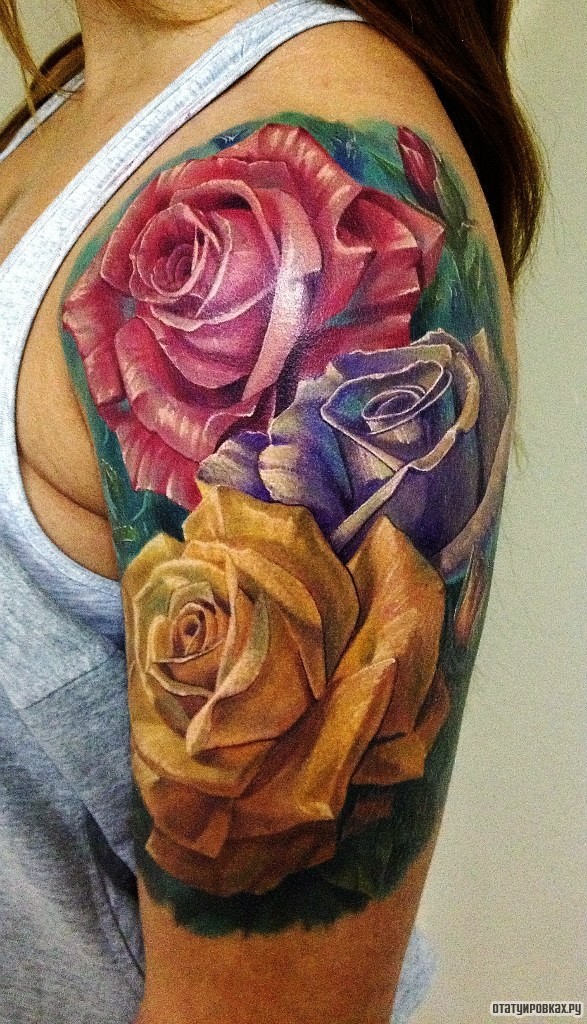 Фотография татуировки под названием «Разноцветные розы»