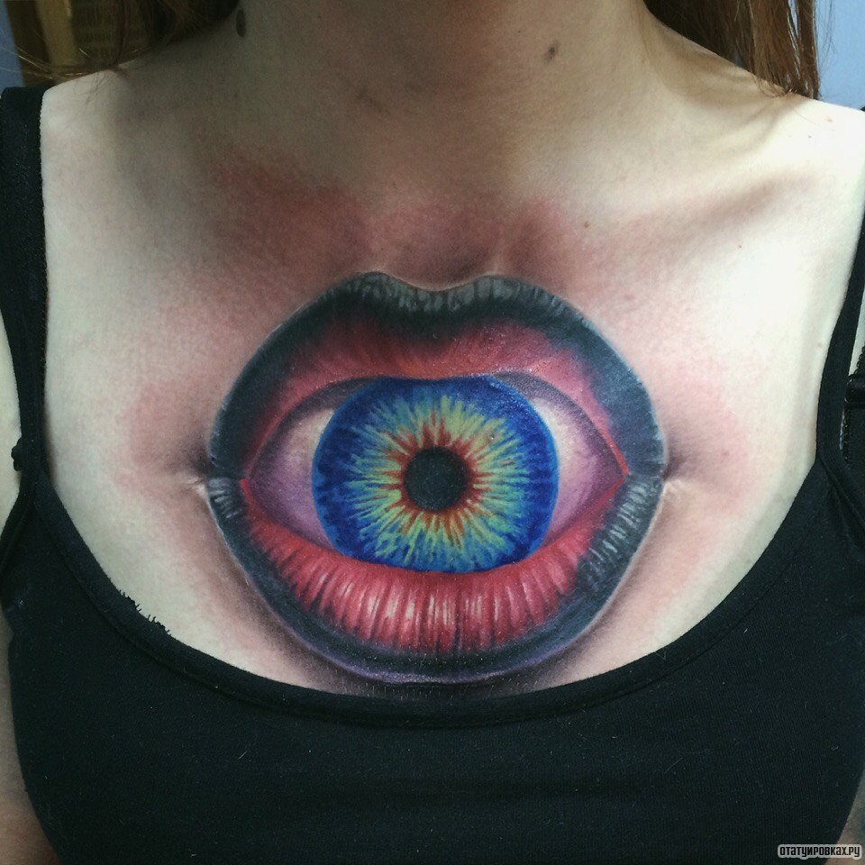 Фотография татуировки под названием «Глаз в женском рту»