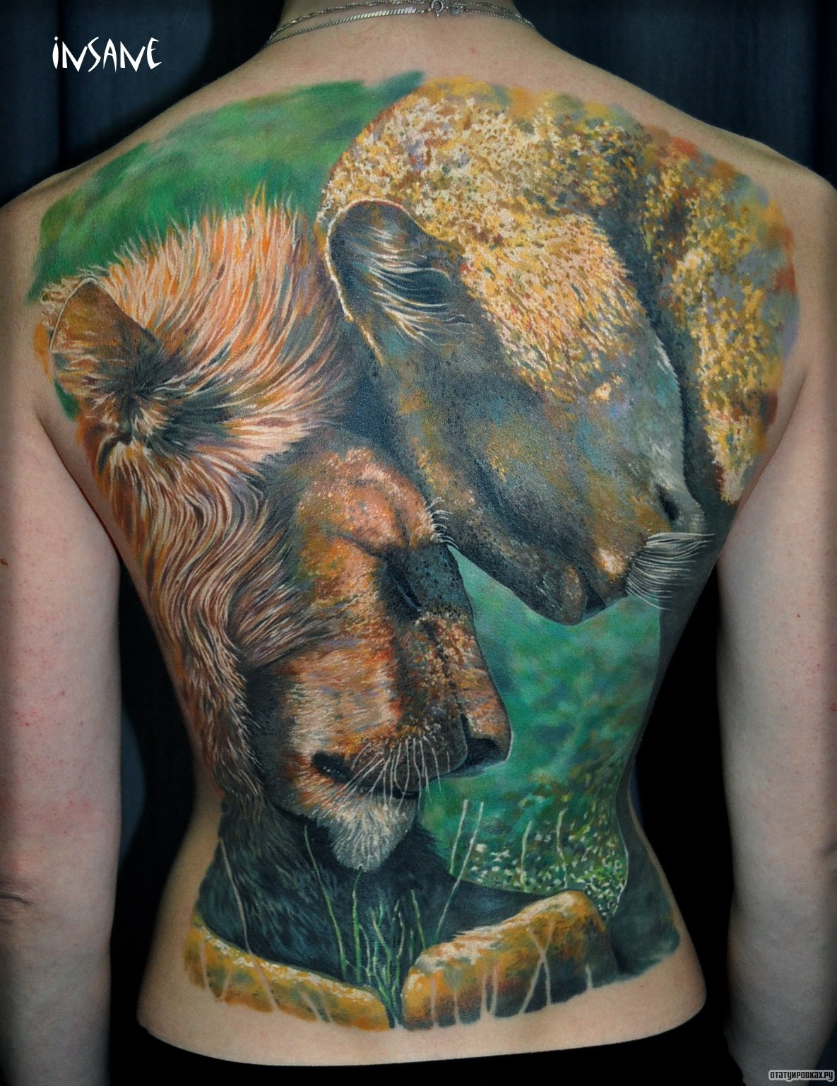 Фотография татуировки под названием «Лев и львица»
