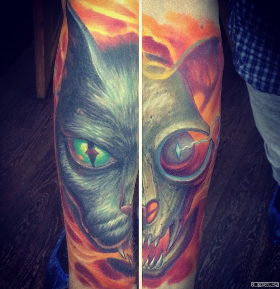 Фотография татуировки под названием «Злой кот»