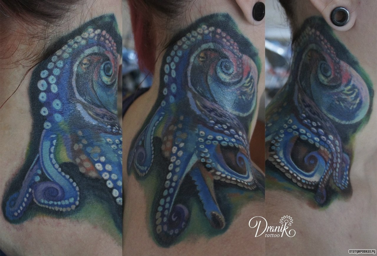 Фотография татуировки под названием «Синий осьминог»