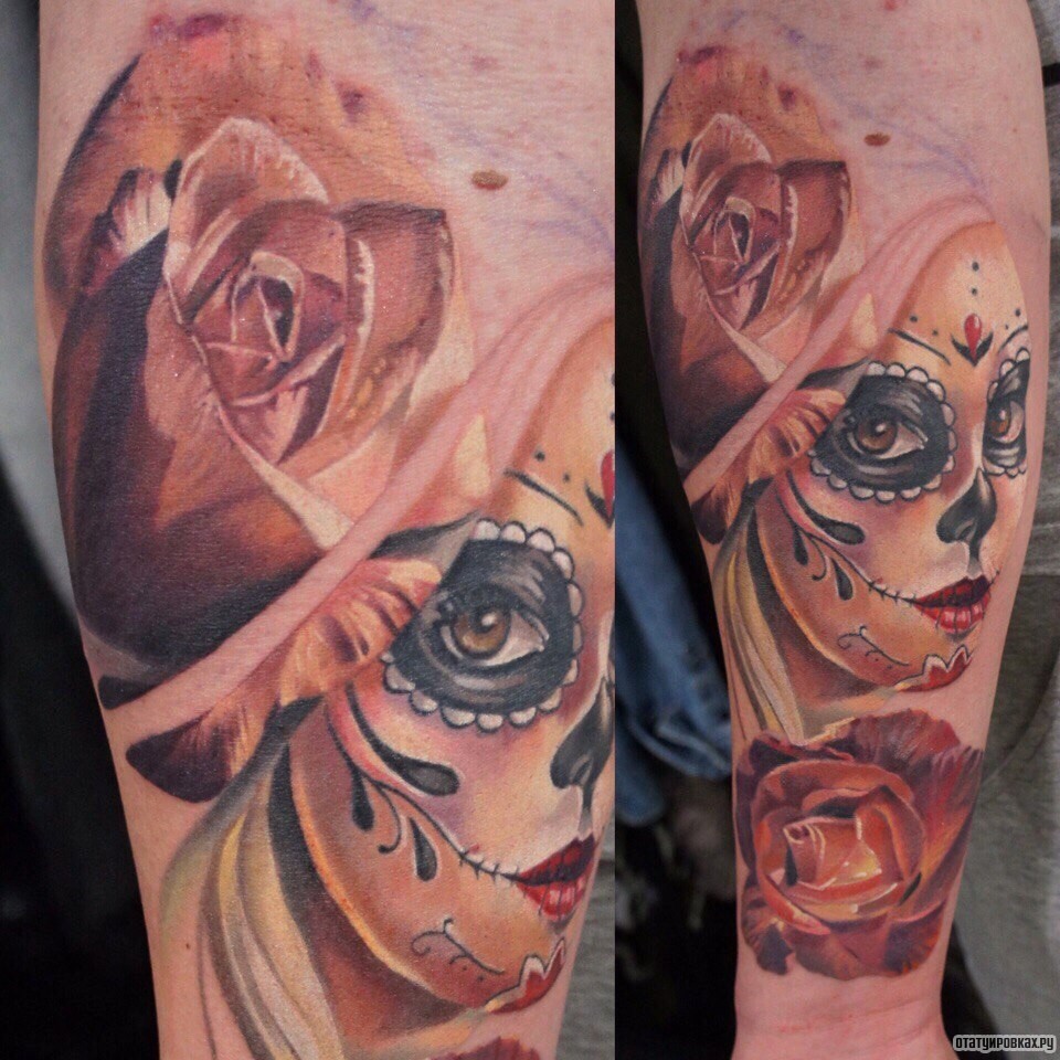 Фотография татуировки под названием «Девушка и роза чикано»