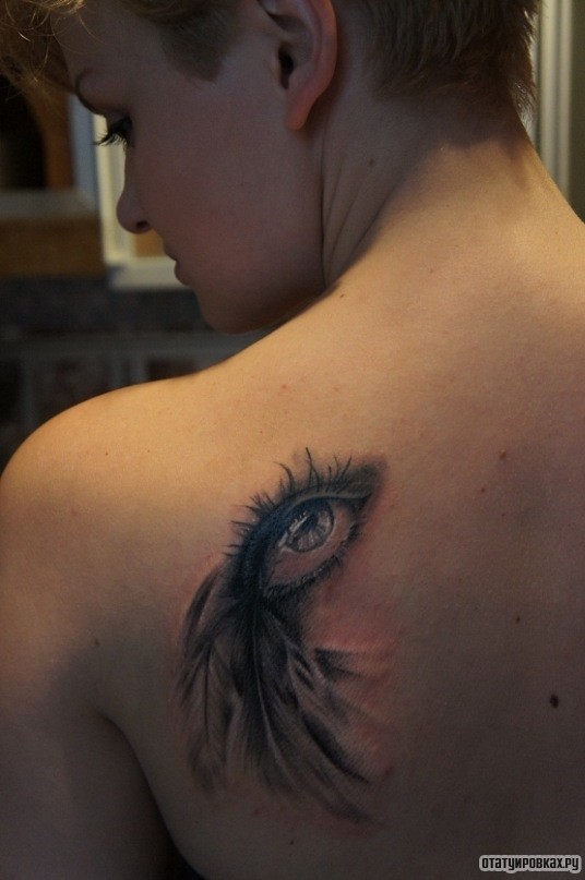 Фотография татуировки под названием «Глаз с перьями ловец снов»