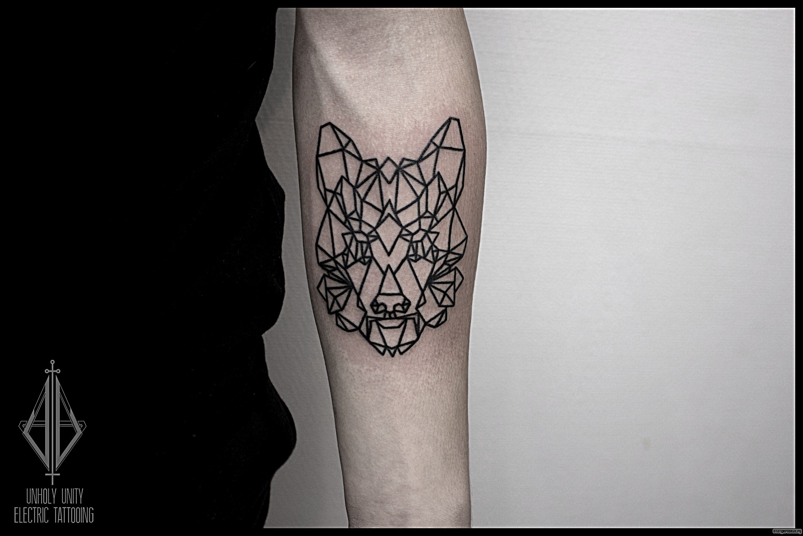 Фотография татуировки под названием «Геометрическое лицо животного»