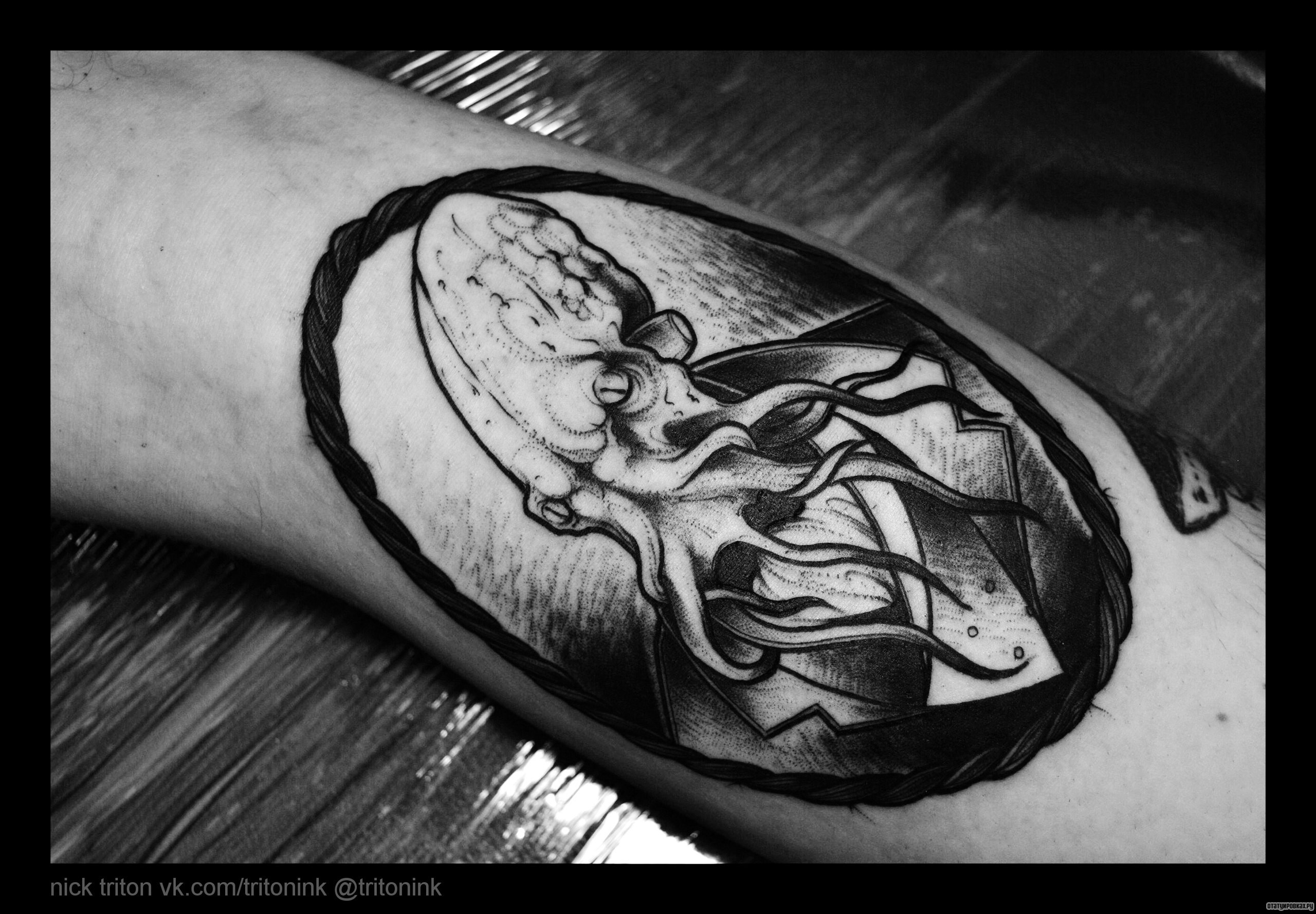 Фотография татуировки под названием «Осьминог в круге из веревки»