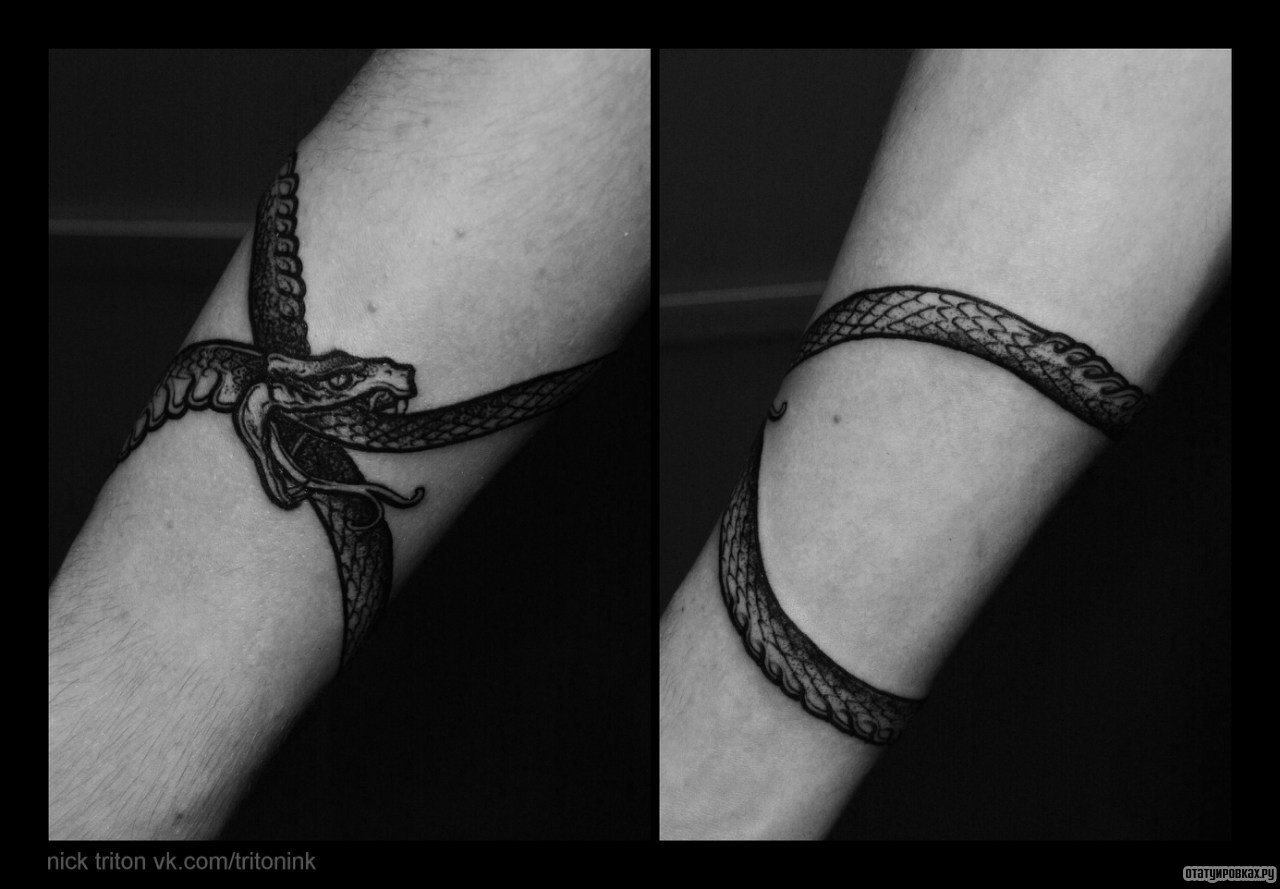 Фотография татуировки под названием «Змея вокруг руки»