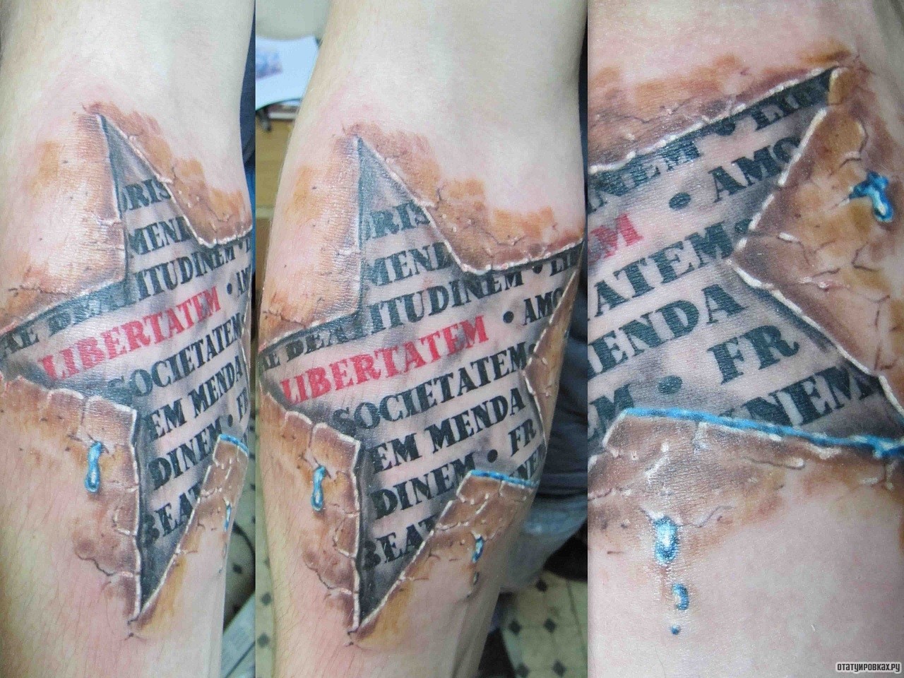 Фотография татуировки под названием «Звезда с надписью внутри»