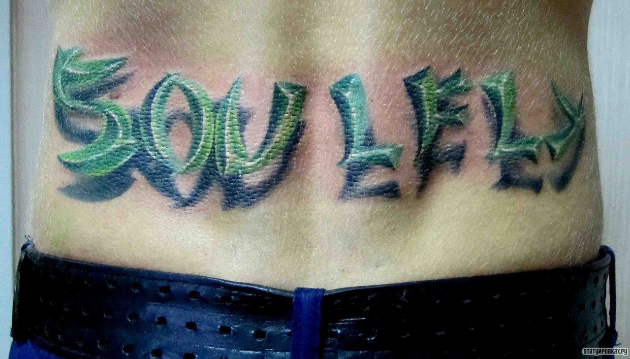 Фотография татуировки под названием «Надпись зеленого цвета»