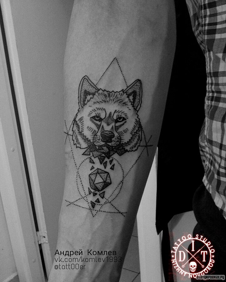Фотография татуировки под названием «Медведь в геометрии»