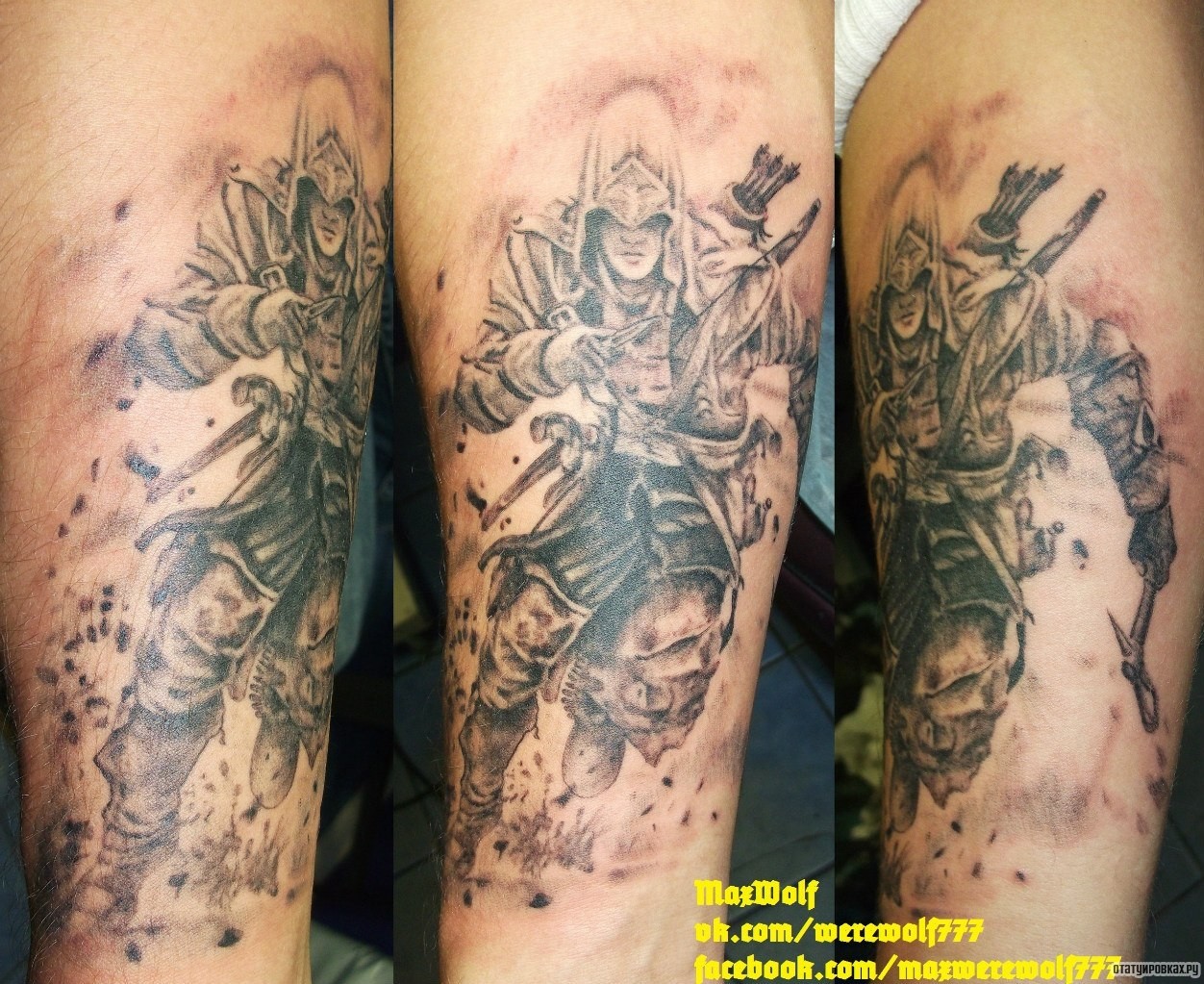 Фотография татуировки под названием «Воин со стрелами и луком»